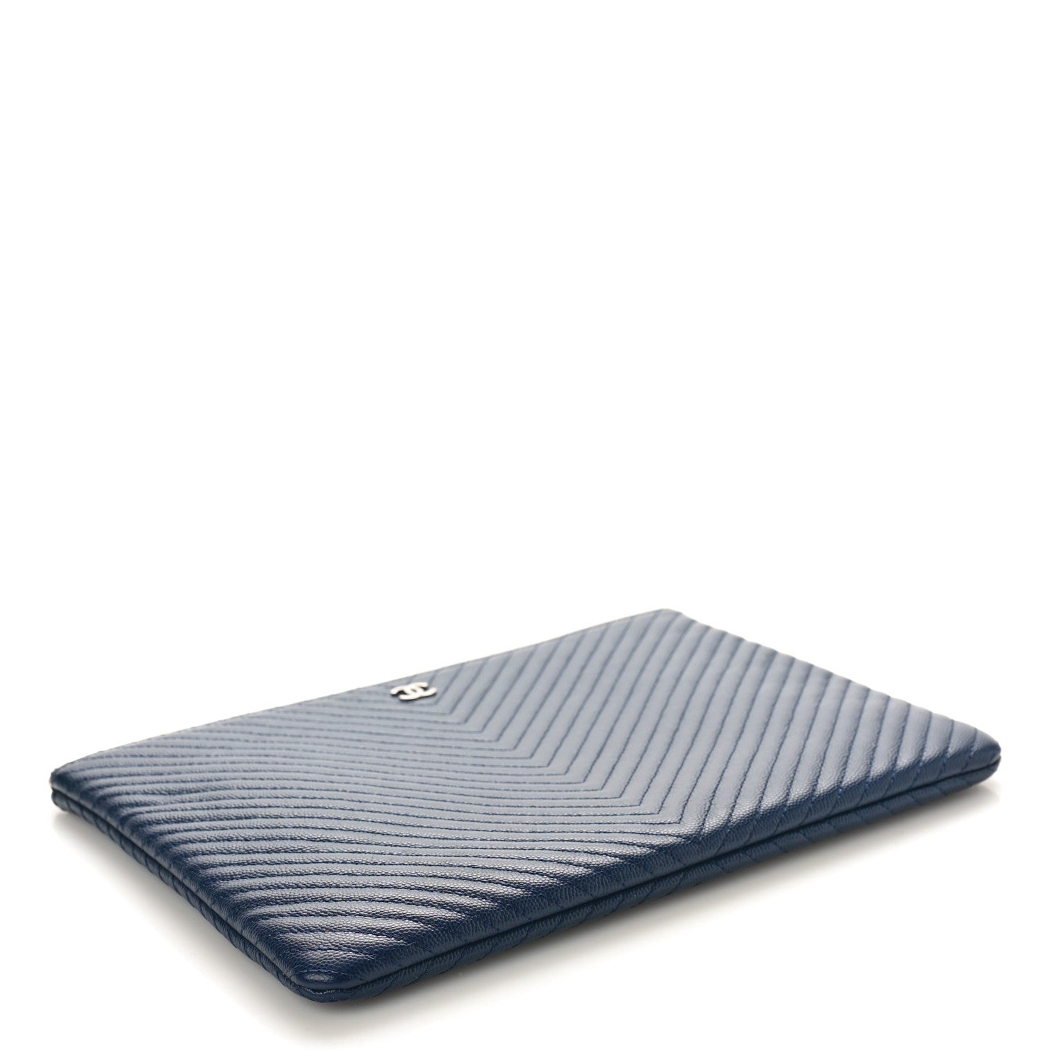 Chanel Caviar Chevron Quilted Medium Cosmetic Case Navy 4 of 8