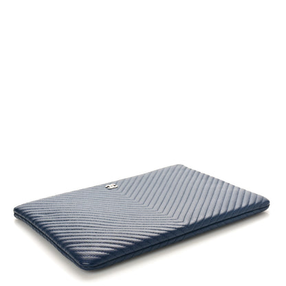 Chanel Caviar Chevron Quilted Medium Cosmetic Case Navy 4 of 8