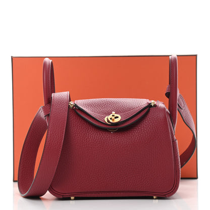 Hermes Taurillon Clemence Mini Lindy 20 Rouge Grenat 12 of 12