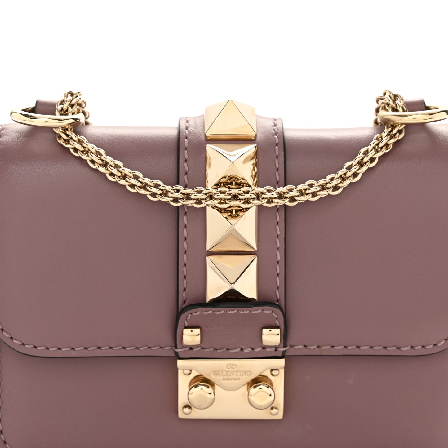 Vitello Small Glam Lock Rockstud Flap Dark Mauve