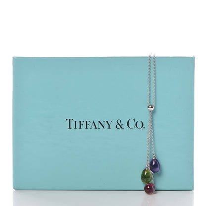 Tiffany 18K White Gold Amethyst Peridot Pink Tourmaline Rainbow Drops Three Stone Necklace 7 of 7