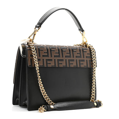 Fendi Vitello Liberty Bi-Color FF 1974 Embossed Chain Strap Kan U Shoulder Bag Black Maya 3 of 10
