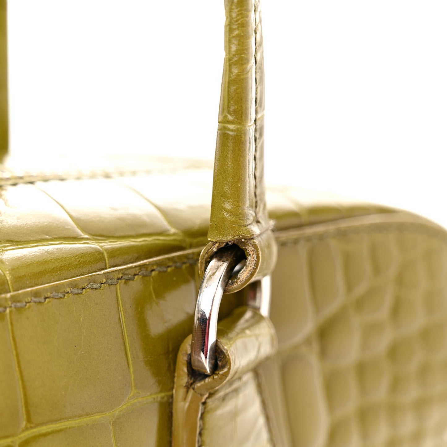Calfskin Embossed Crocodile Bauletto Bag Green
