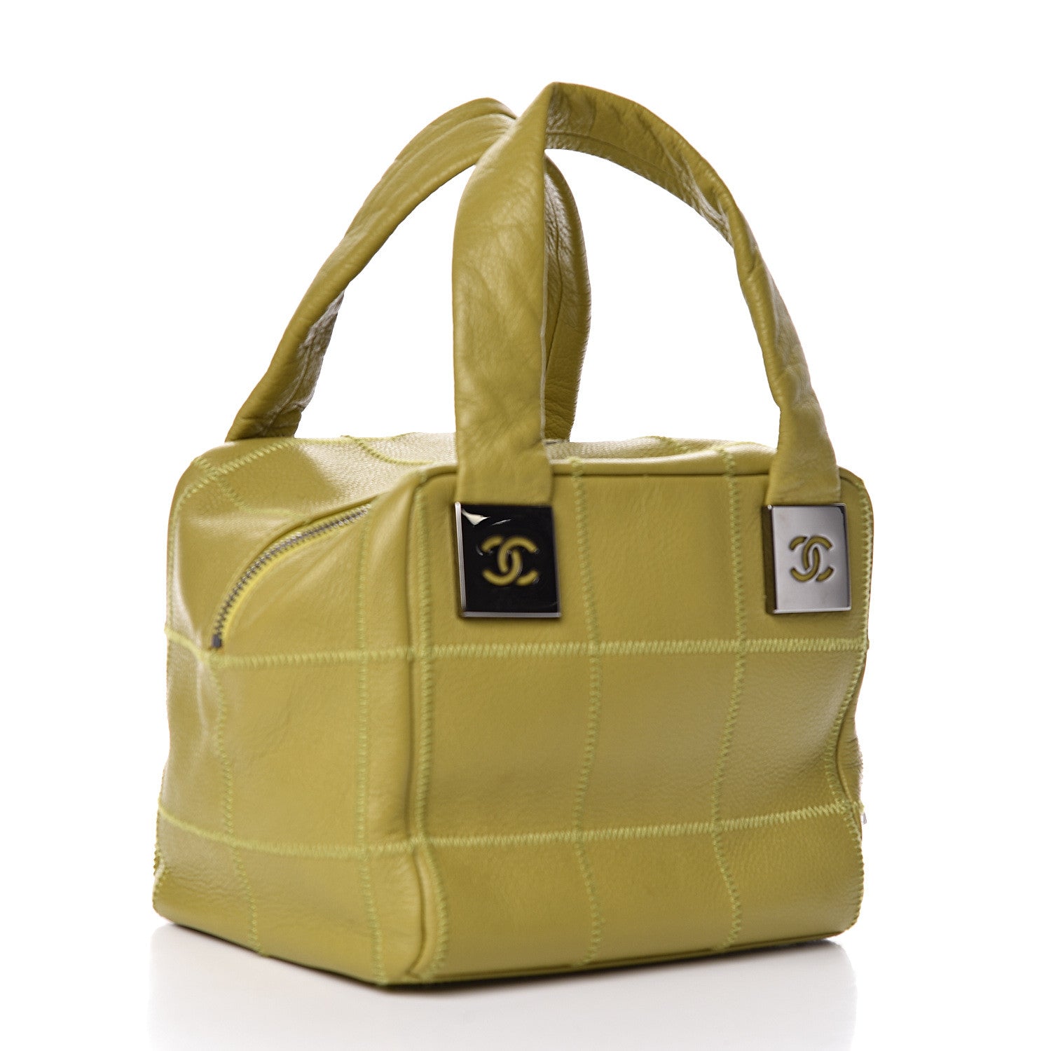 Chanel Caviar Square Stitched Tote Chartreuse 3 of 11