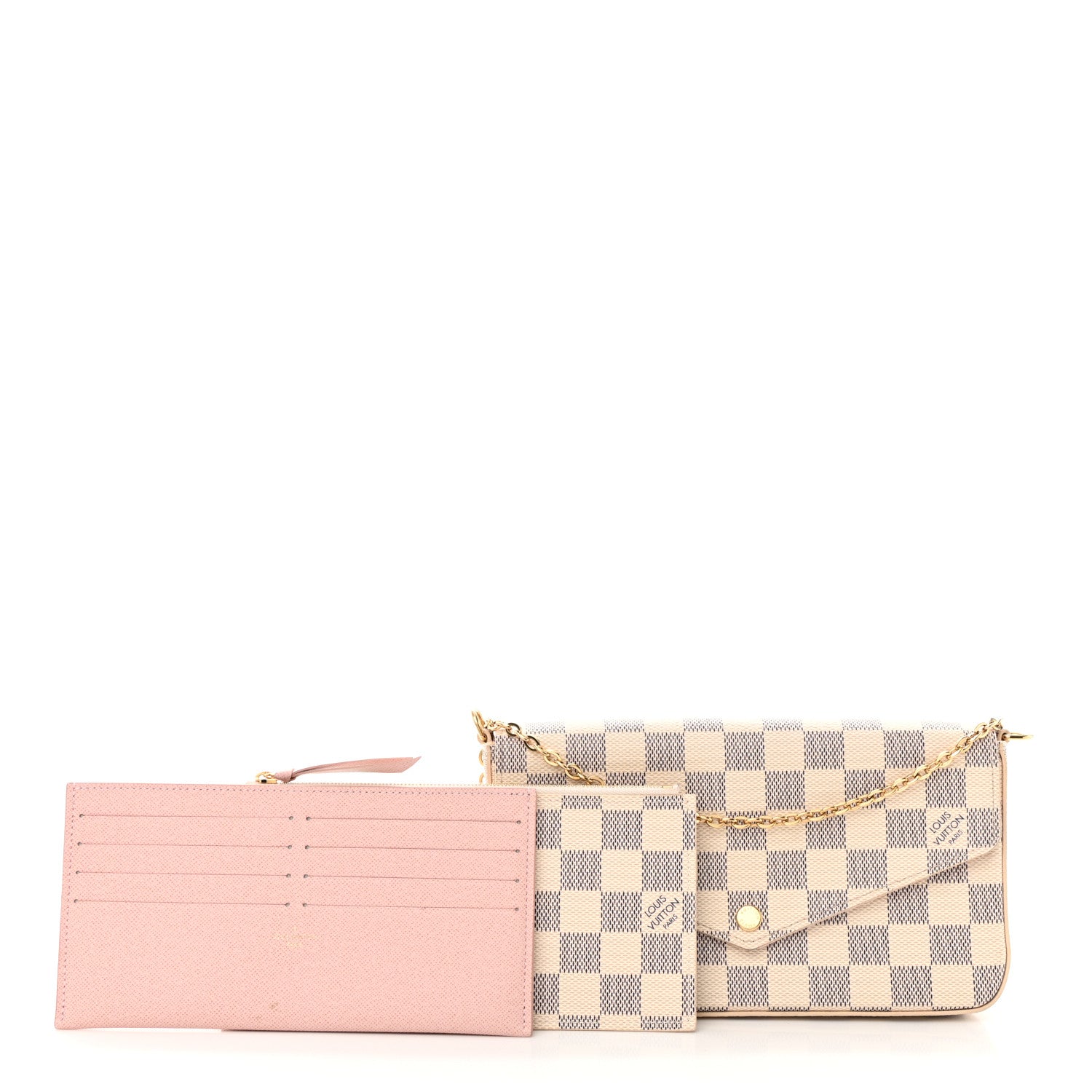 Louis Vuitton Damier Azur Pochette Felicie Chain Wallet Rose Ballerine 3 of 13