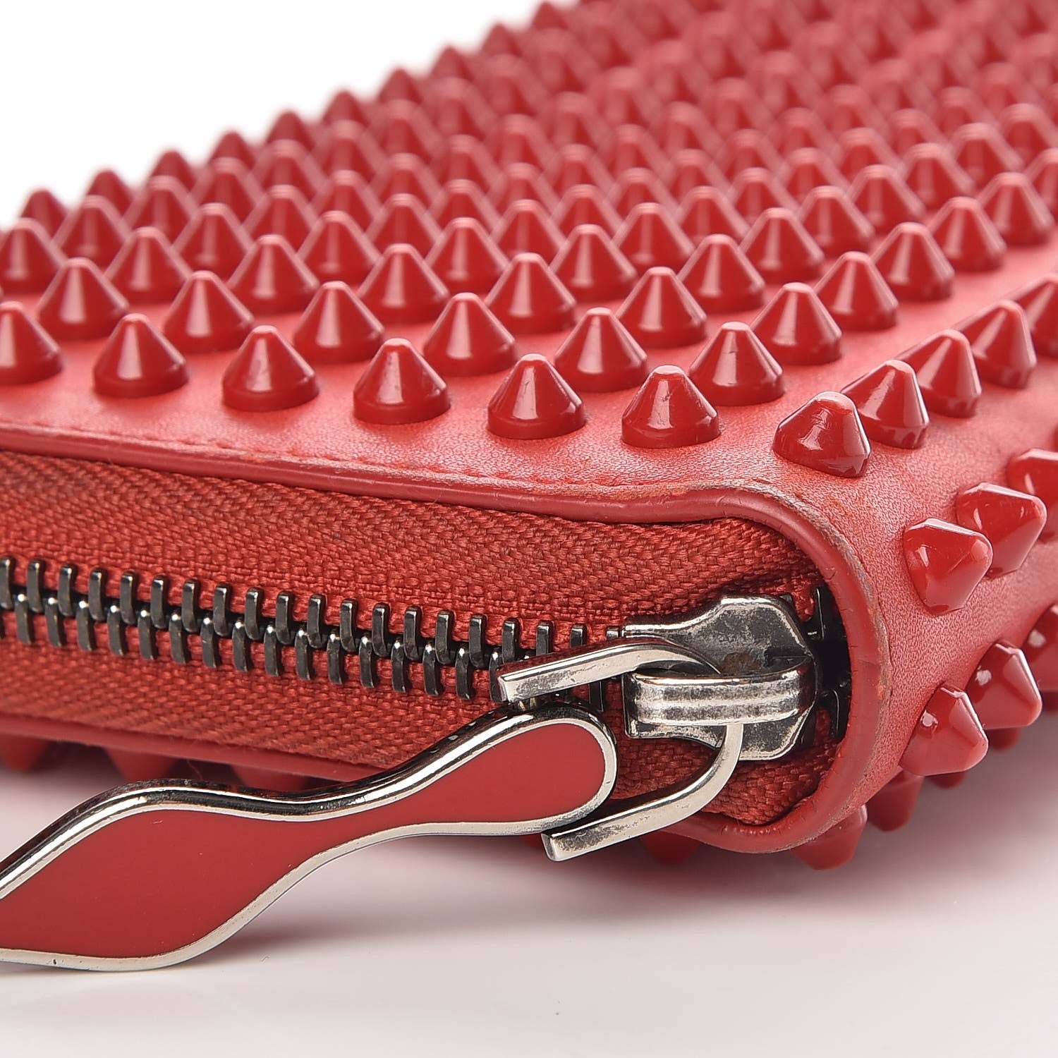 Christian Louboutin Calfskin Panettone Spiked Zip Around Wallet Rouge De Mars 8 of 18