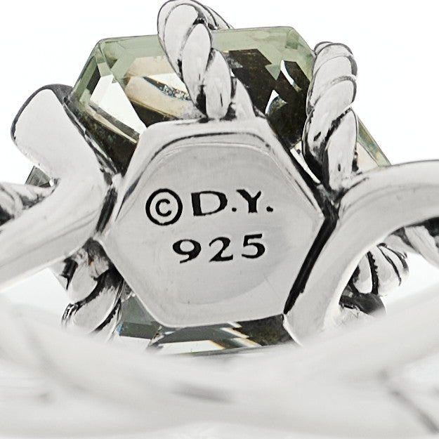 David Yurman Sterling Silver Diamond Prasiolite 10mm Cable Wrap Ring 54 7 5 of 5