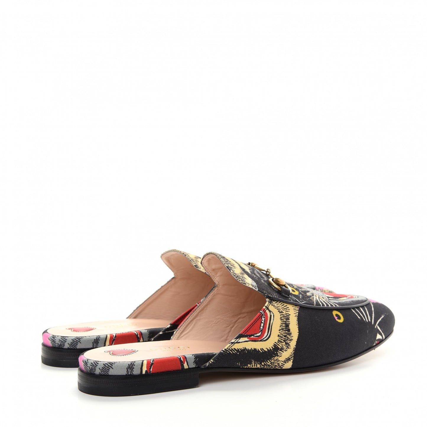 Satin Angry Cat Printed Womens Princetown Slippers 41 Black
