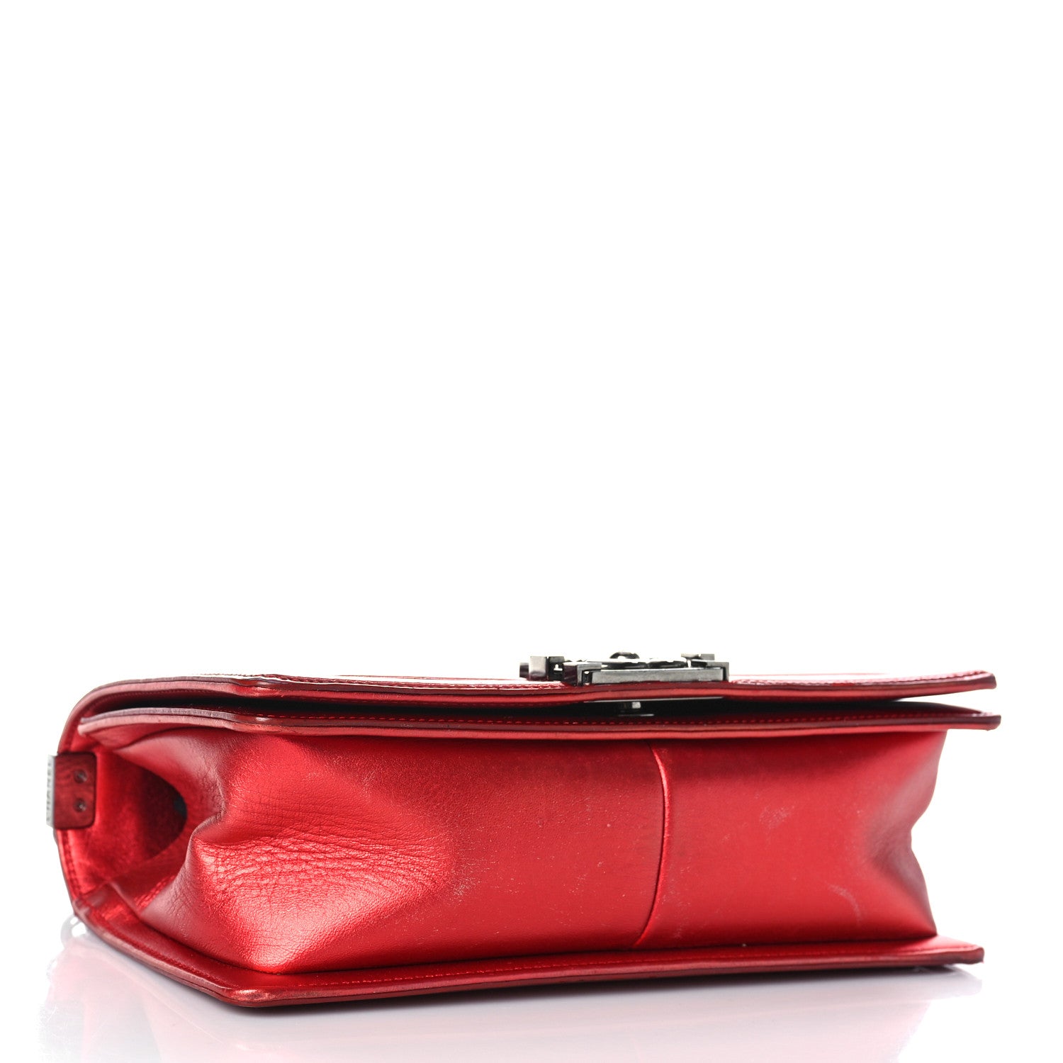 Chanel Metallic Patent Calfskin Quilted Medium Boy Flap Red 3 of 17