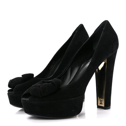 Louis Vuitton Suede Peep Toe Pumps 40 Black 3 of 10