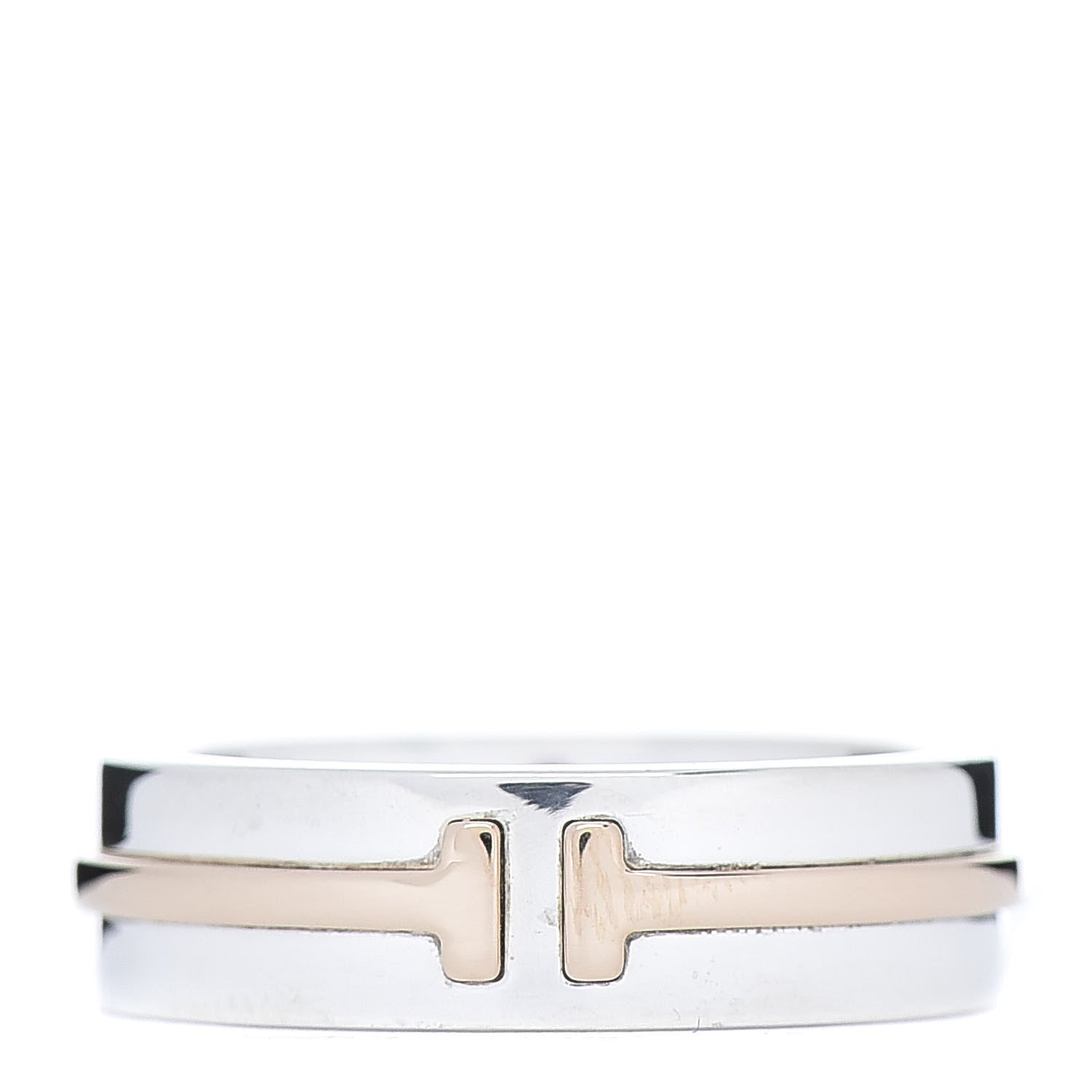 Tiffany Sterling Silver 18K Rose Gold T Wide Ring 54 6.75 1 of 4