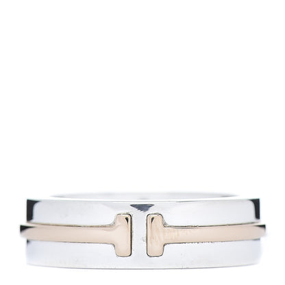 Tiffany Sterling Silver 18K Rose Gold T Wide Ring 54 6.75 1 of 4