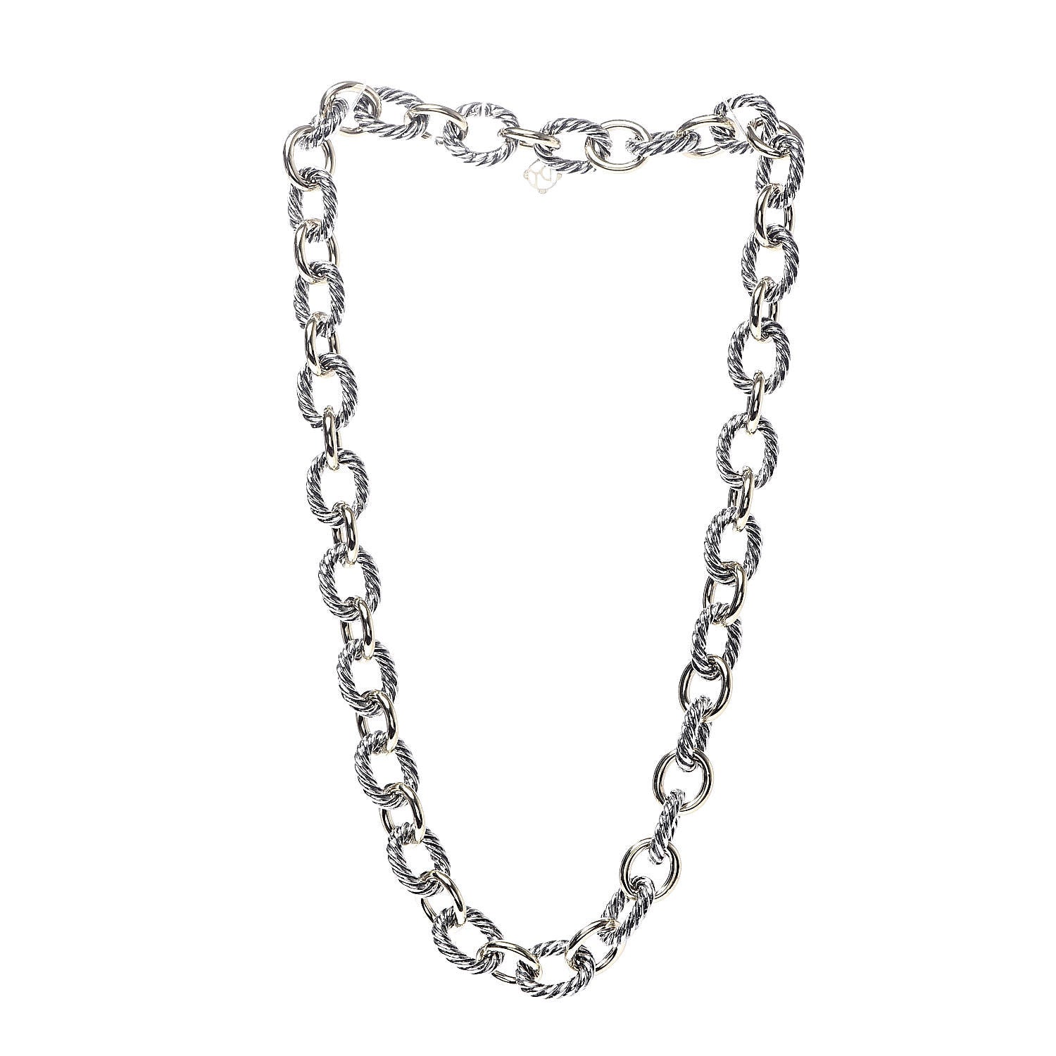 David Yurman Sterling Silver 18K Yellow Gold 10mm Medium Oval Link Necklace 3 of 6