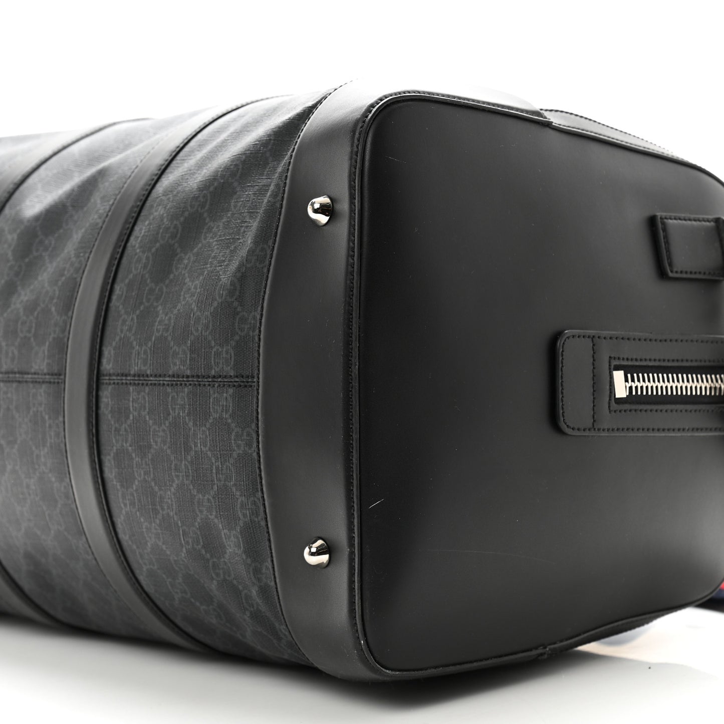 Soft GG Supreme Monogram Appia Calfskin Web Large Carry On Duffle Bag Black Grey