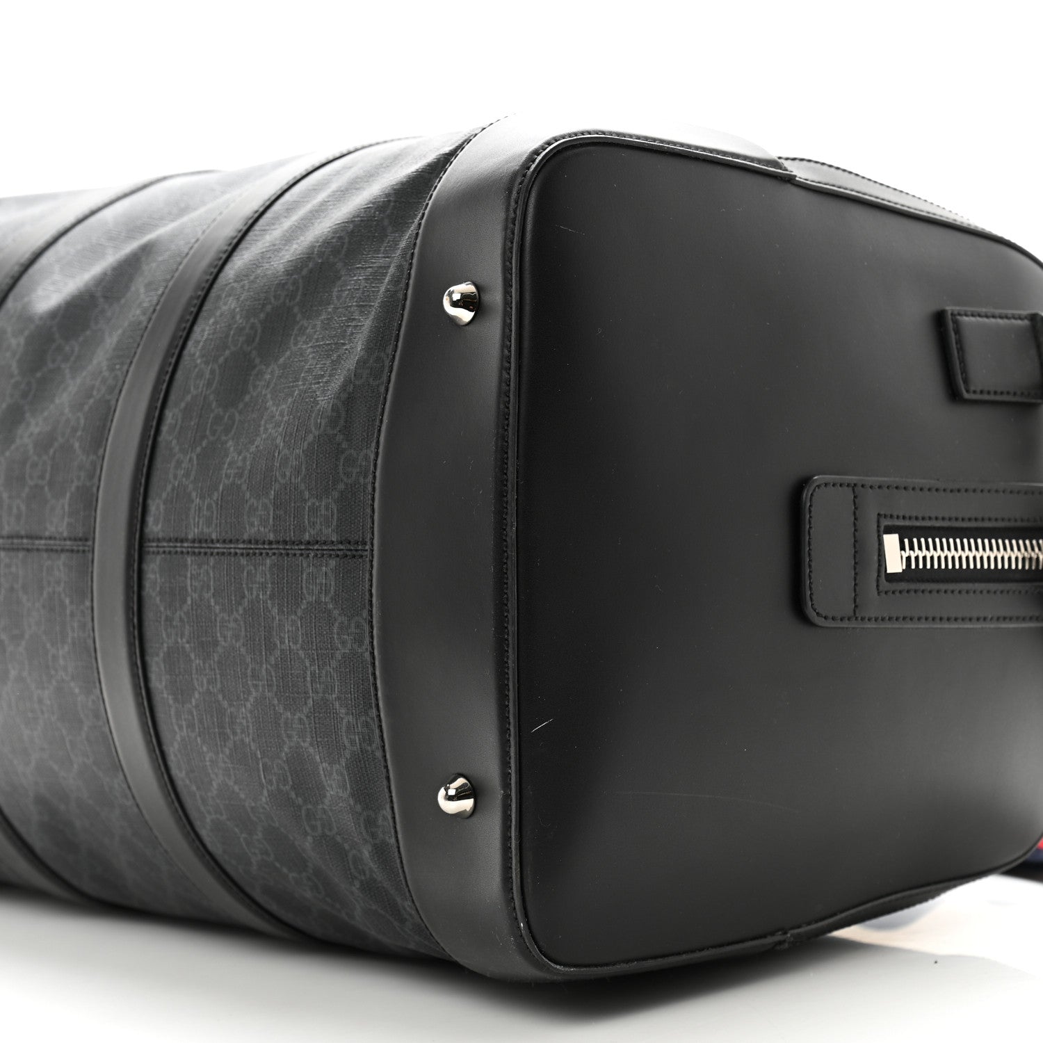 Gucci Soft GG Supreme Monogram Appia Calfskin Web Large Carry On Duffle Bag Black Grey 9 of 16
