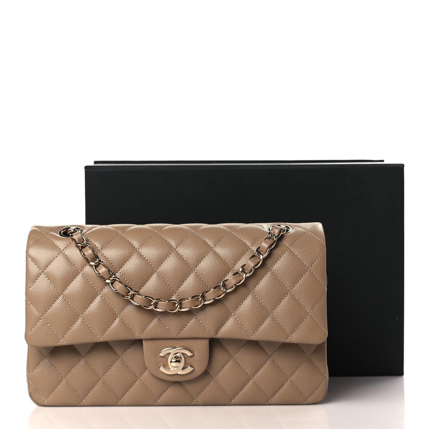 Caviar Quilted Medium Double Flap Dark Beige