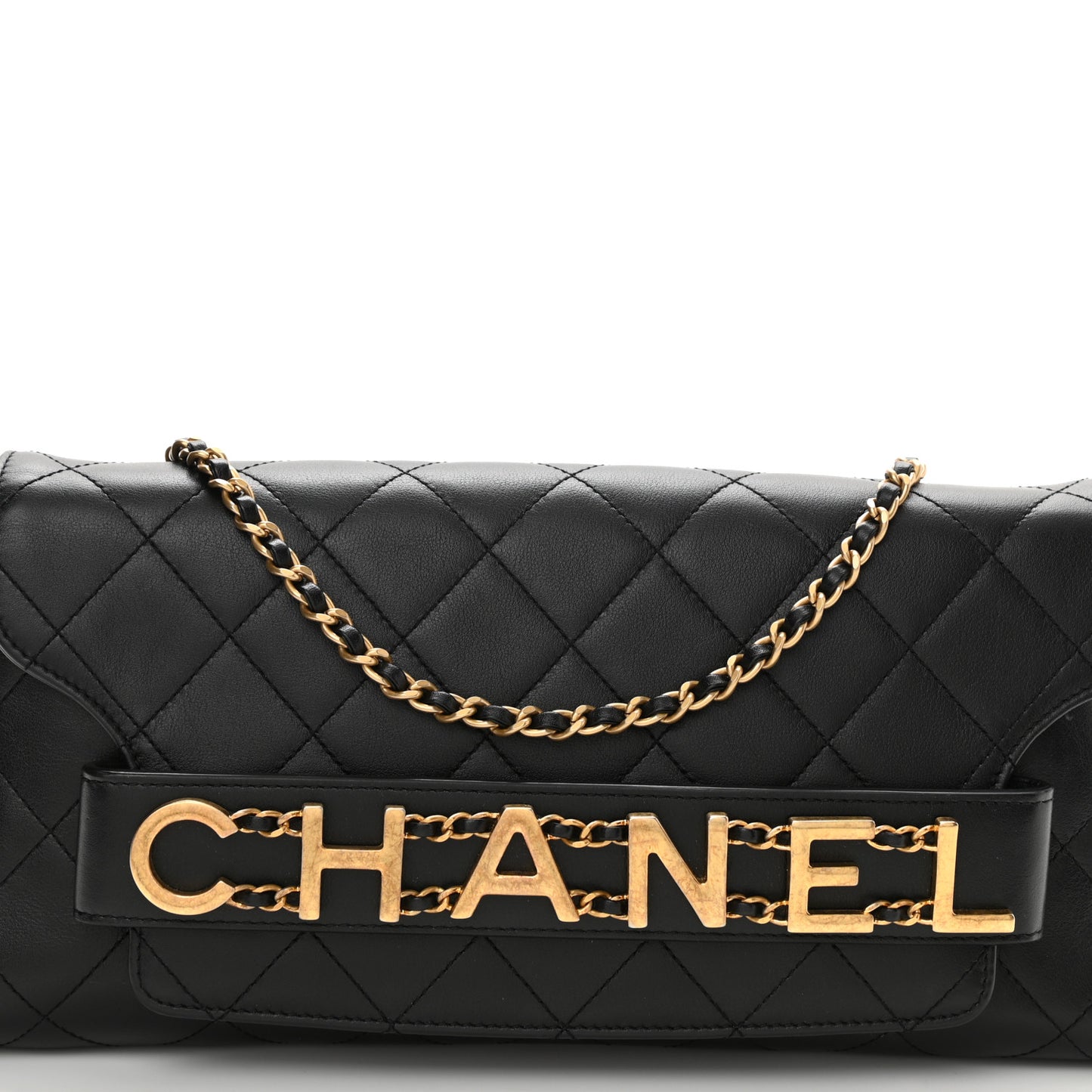 Calfskin Quilted Enchained Clutch Black