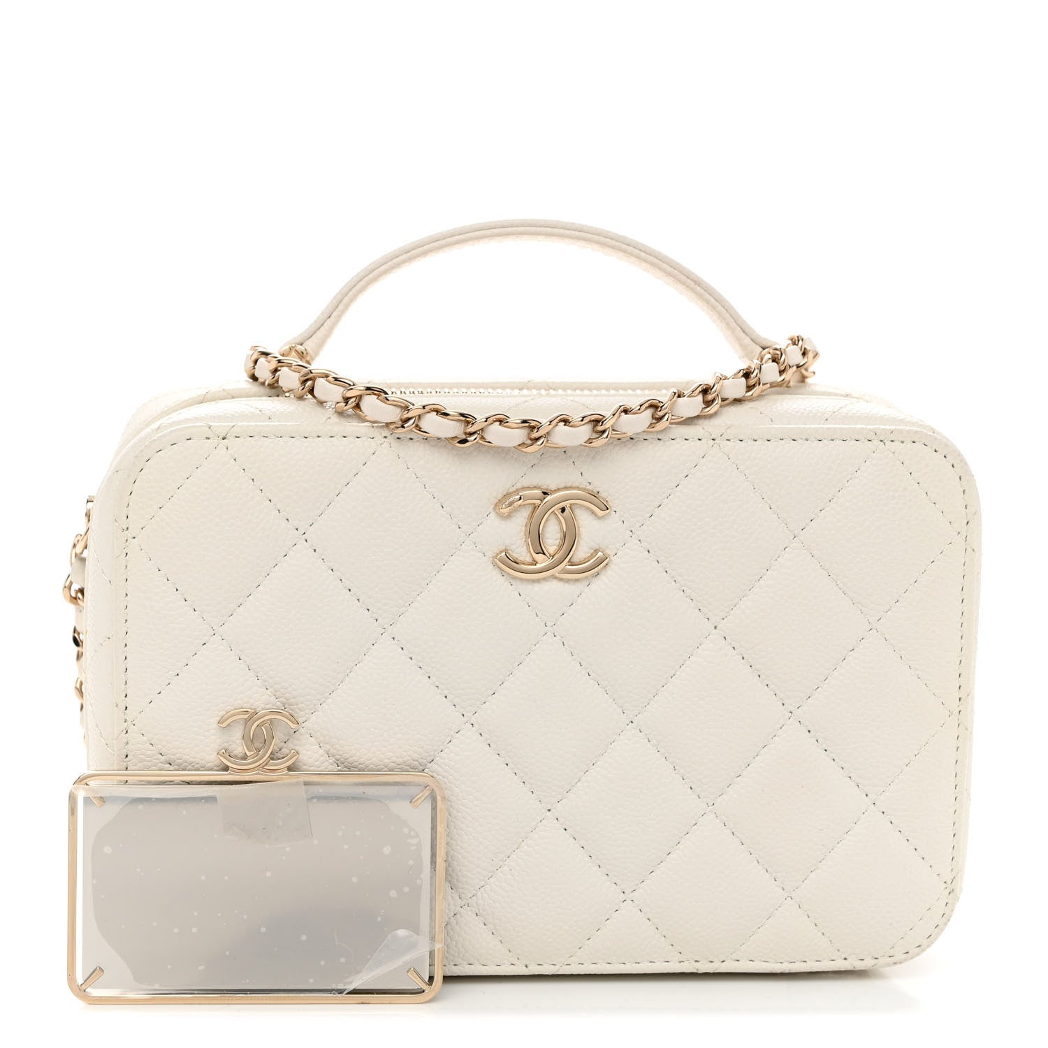 Chanel Caviar Quilted Top Handle Vanity Case White 1 of 11