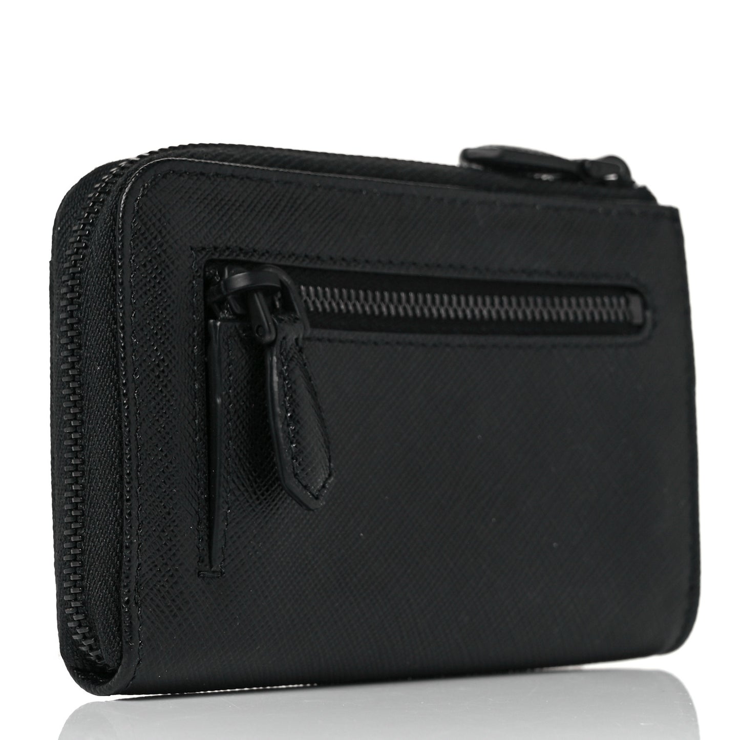 Saffiano Triangle Zip Around Keychain Black