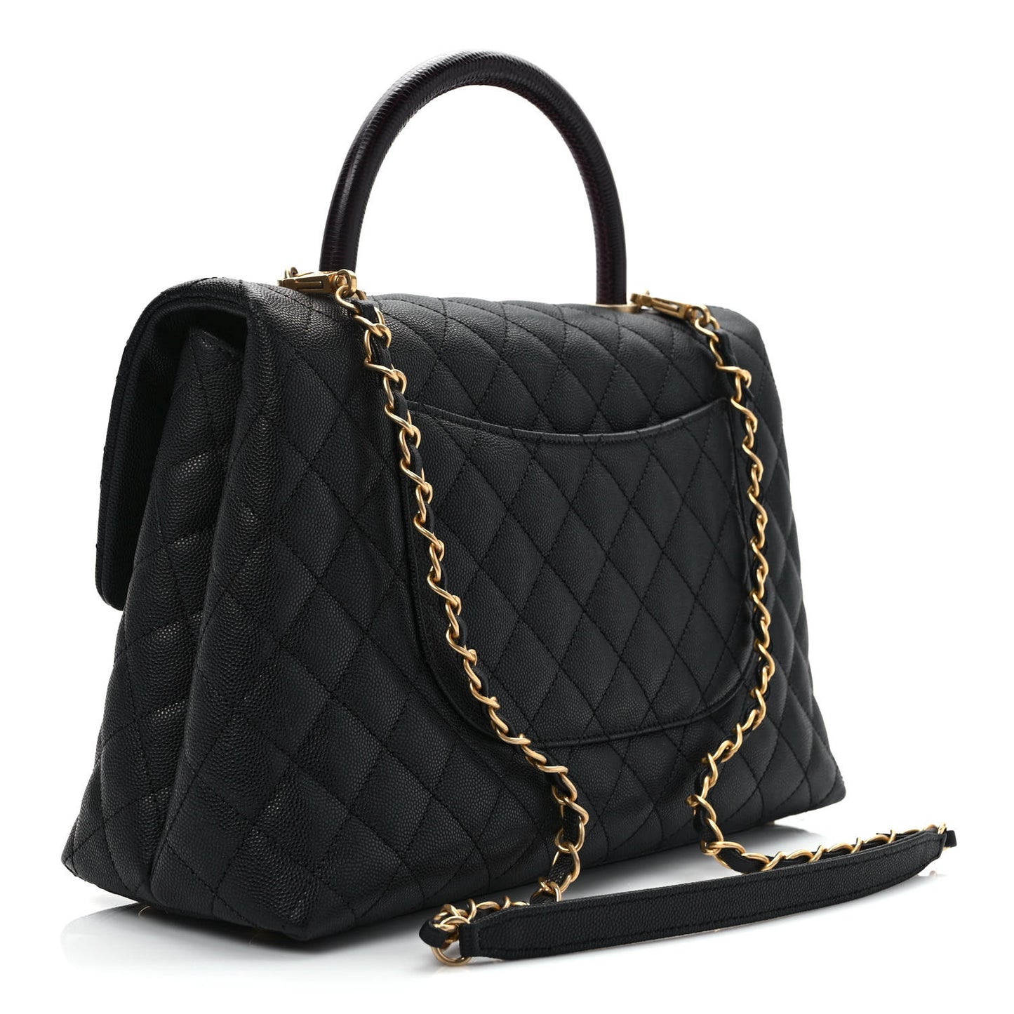 Caviar Lizard Quilted Medium Coco Handle Flap Black