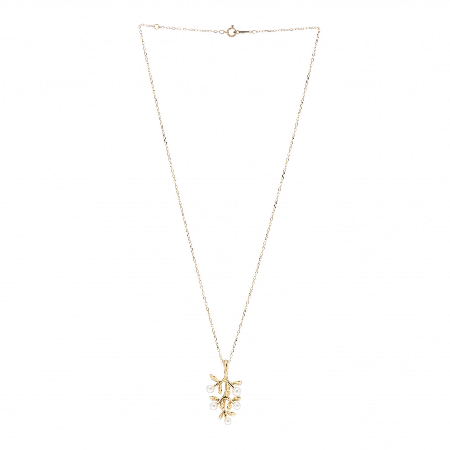 18K Yellow Gold Akoya Pearl Olive Branch Pedant Necklace