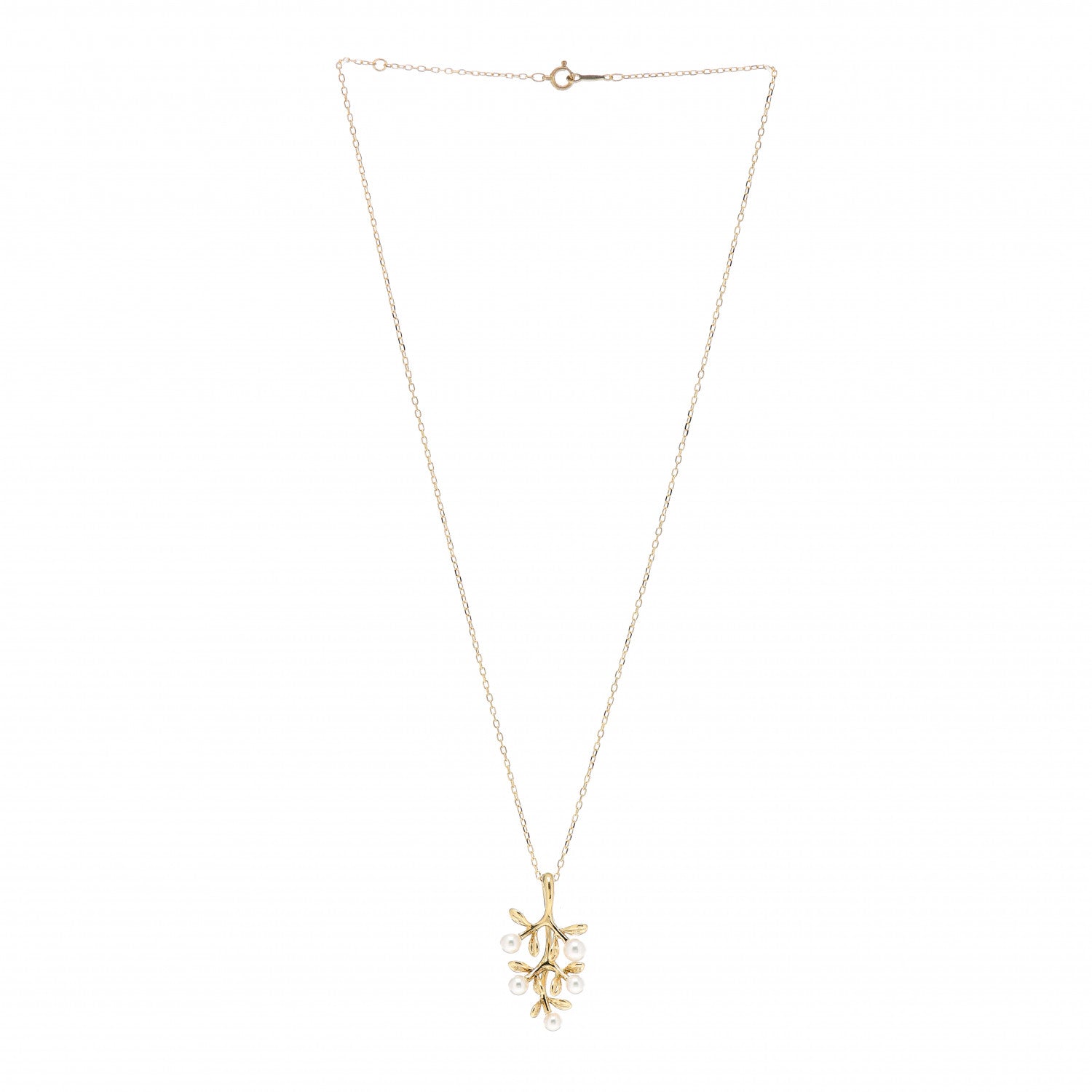 Mikimoto 18K Yellow Gold Akoya Pearl Olive Branch Pedant Necklace 3 of 4