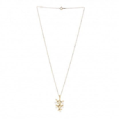 Mikimoto 18K Yellow Gold Akoya Pearl Olive Branch Pedant Necklace 3 of 4