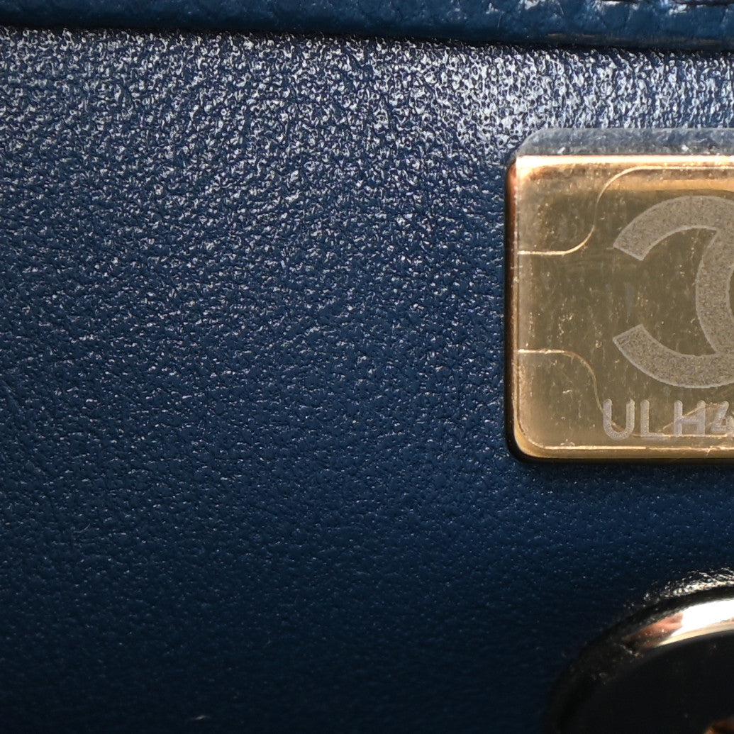 Caviar Quilted Lizard Embossed Mini Coco Handle Flap Dark Blue