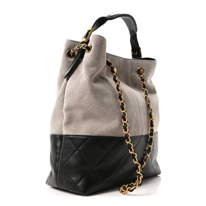 Chanel Suede Calfskin Shiny Lambskin Quilted Coco Base Shopping Bag Grey Black 3 of 11
