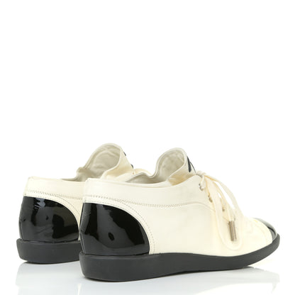 Chanel Lambskin Patent Cap Toe CC Sneakers 39 White Black 5 of 19