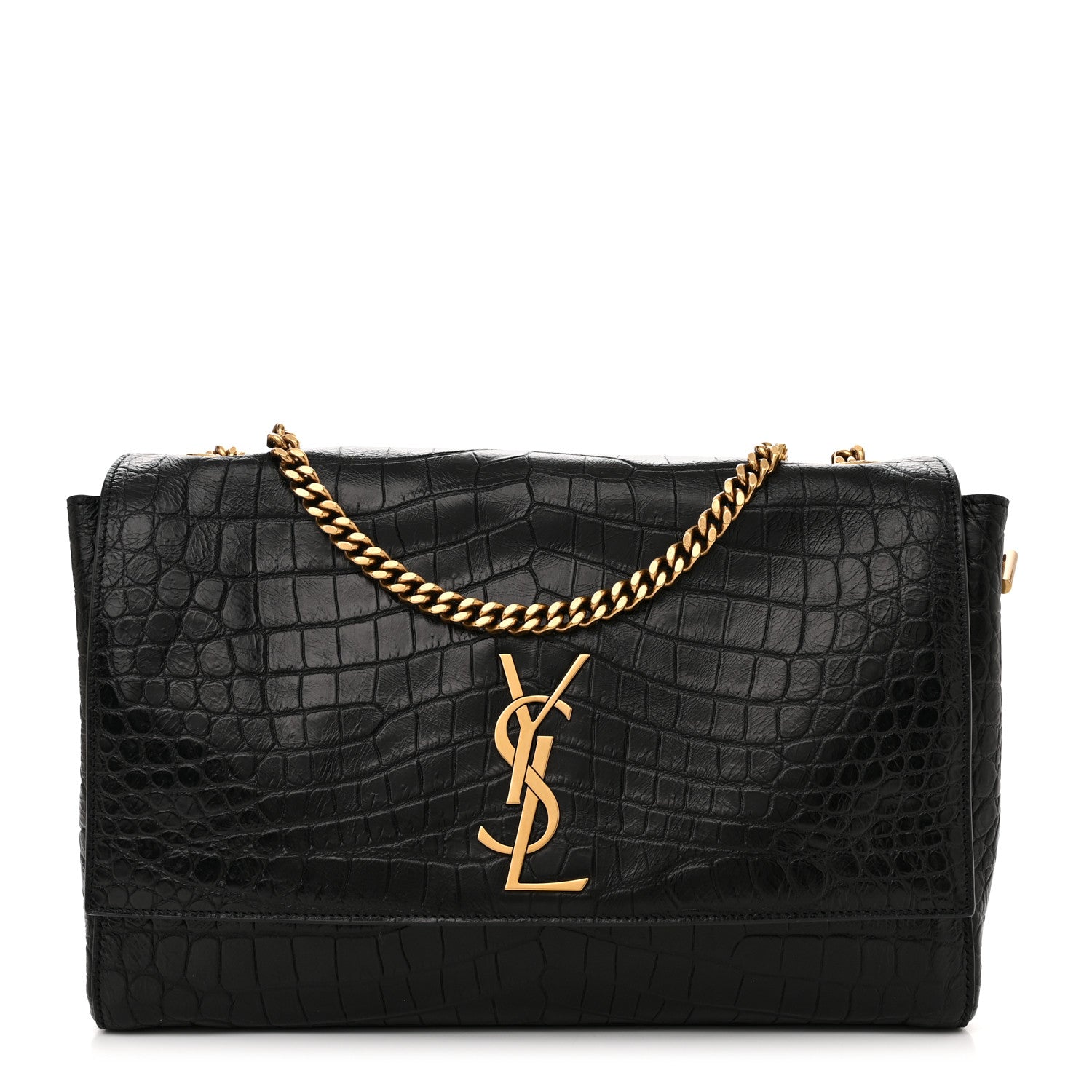 Saint Laurent Calfskin Crocodile Embossed Suede Medium Reversible Monogram Kate Satchel Military Taupe 1 of 10
