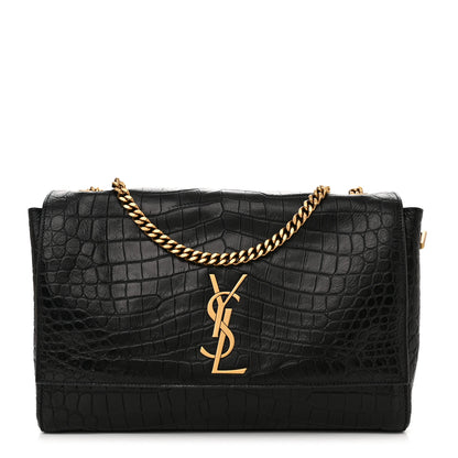 Saint Laurent Calfskin Crocodile Embossed Suede Medium Reversible Monogram Kate Satchel Military Taupe 1 of 10