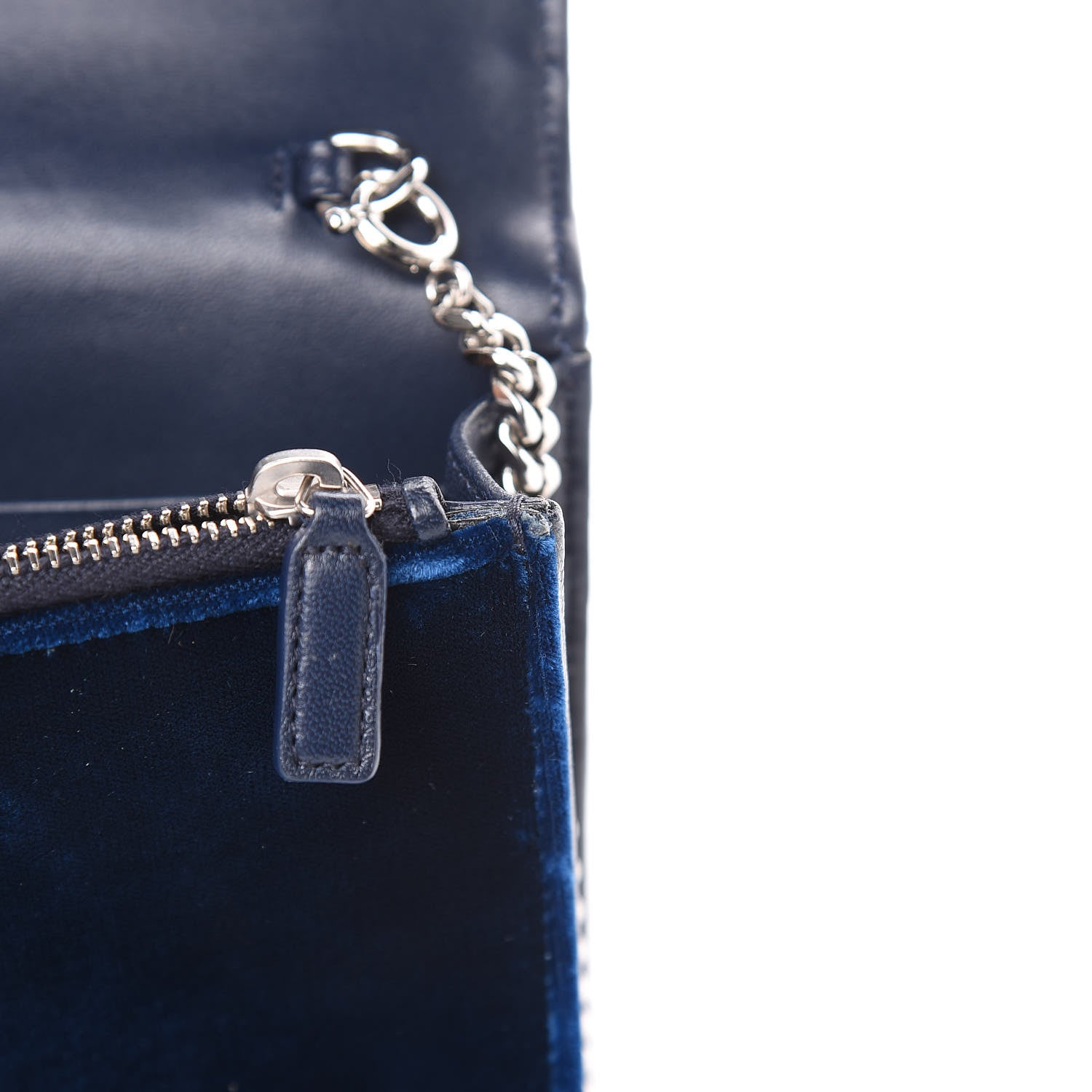 Saint Laurent Velvet Crystal Monogram Kate Tassel Chain Wallet Blue 7 of 11