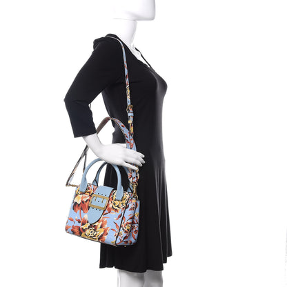 Burberry Soft Grain Calfskin Floral Print Medium Buckle Tote Peony Rose Pale Blue Vibrant Orange 2 of 13
