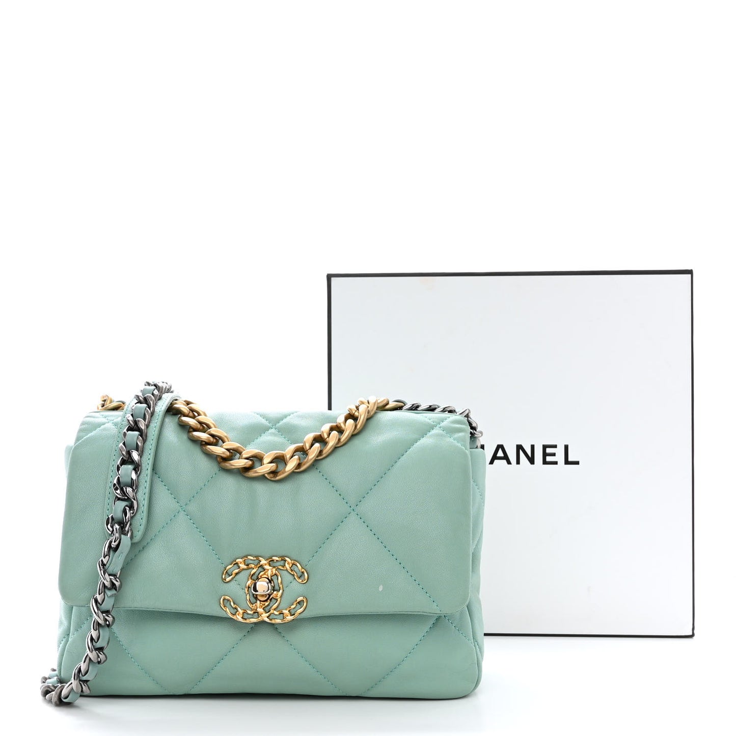 Goatskin Quilted Medium Chanel 19 Flap Light Blue