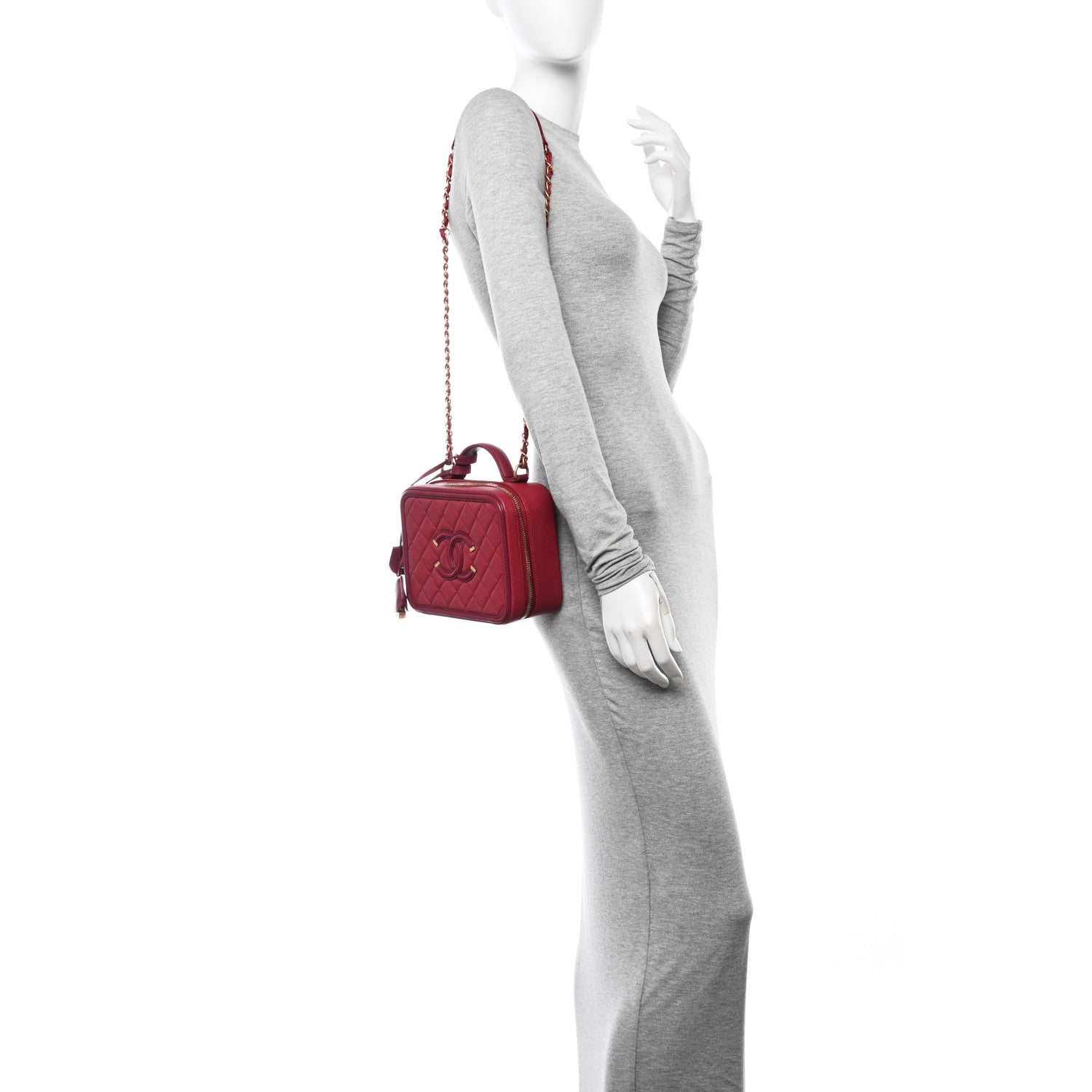 Chanel Caviar Quilted Medium CC Filigree Vanity Case Red 2 of 11