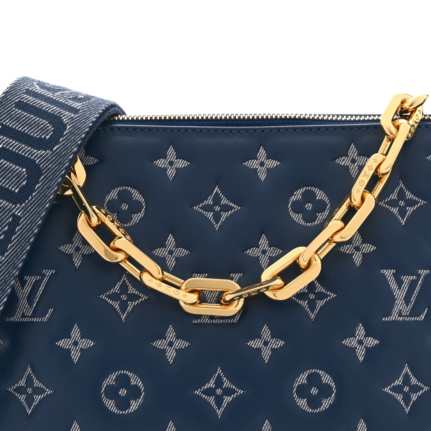 Lambskin Embossed Monogram Coussin PM Denim Blue