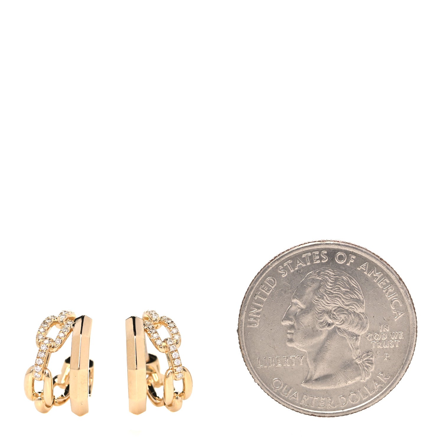 David Yurman 18K Yellow Gold Diamond Stax Double Hoop Earrings 2 of 4