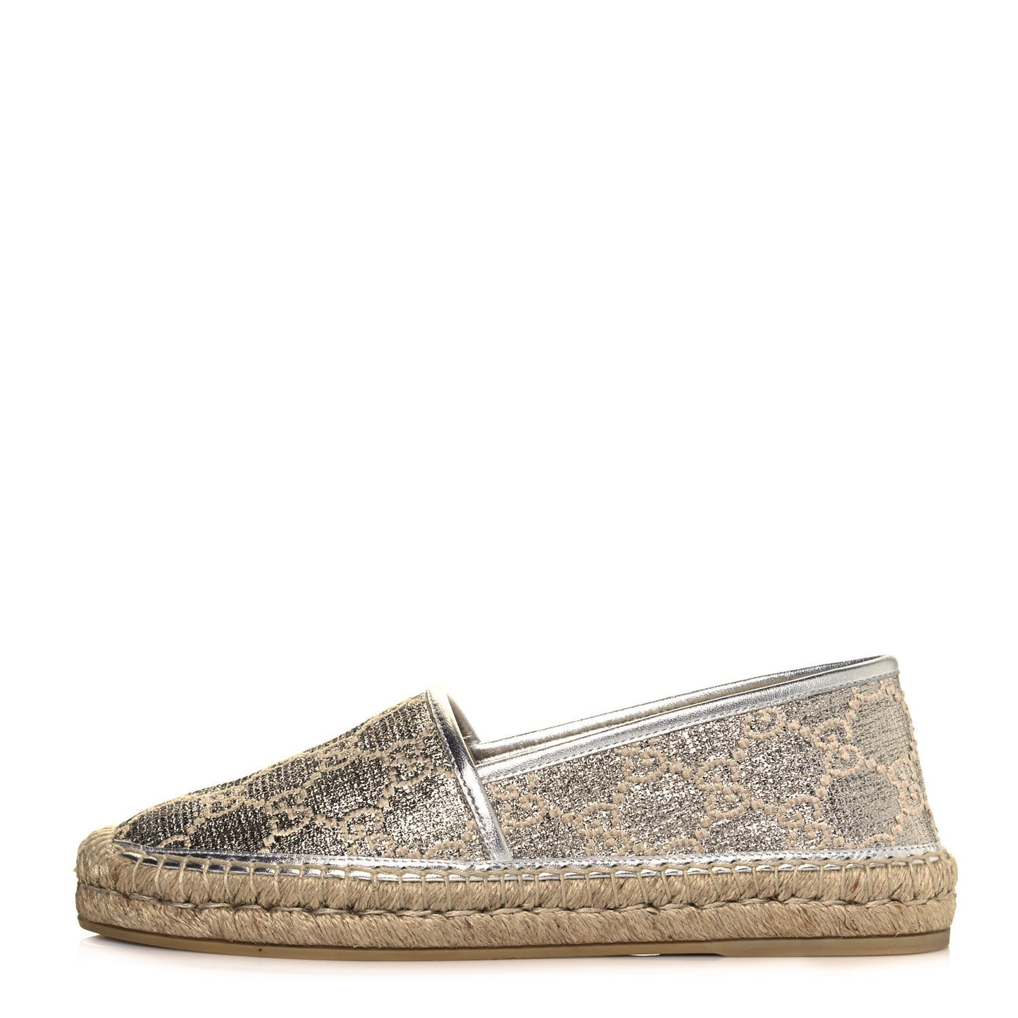 Lame Nappa GG Monogram Espadrilles 40 Silver Beige