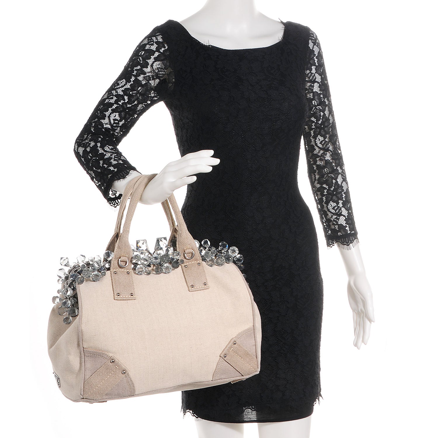 Prada Canvas Mistolino Medium Crystal Cluster Frame Bag Naturale 2 of 18