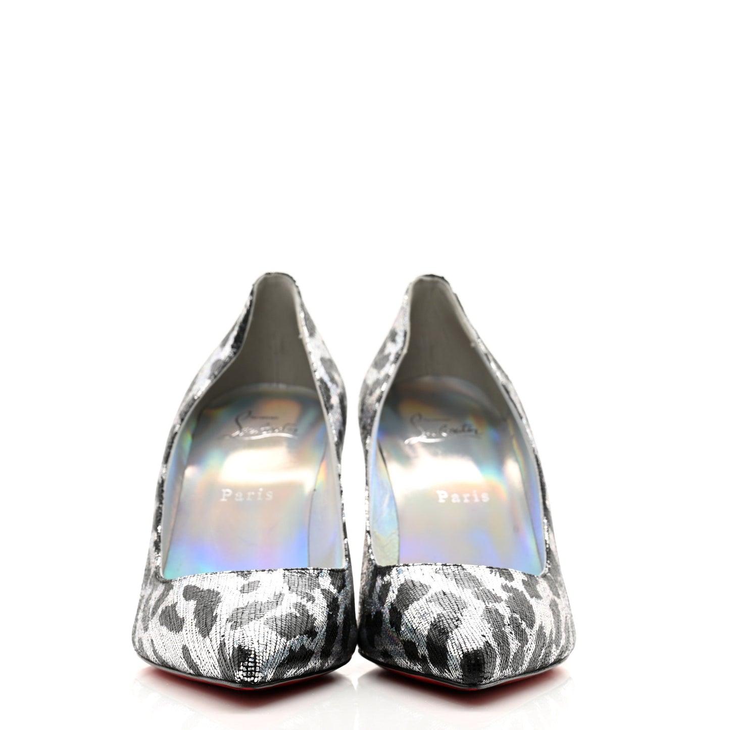 Metallic Calfskin Leopard Kate 85 Pumps 38.5 Black Silver