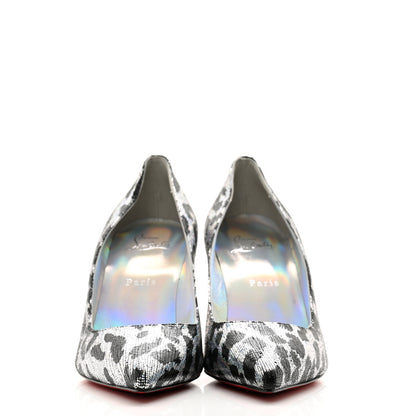 Christian Louboutin Metallic Calfskin Leopard Kate 85 Pumps 38.5 Black Silver 2 of 8