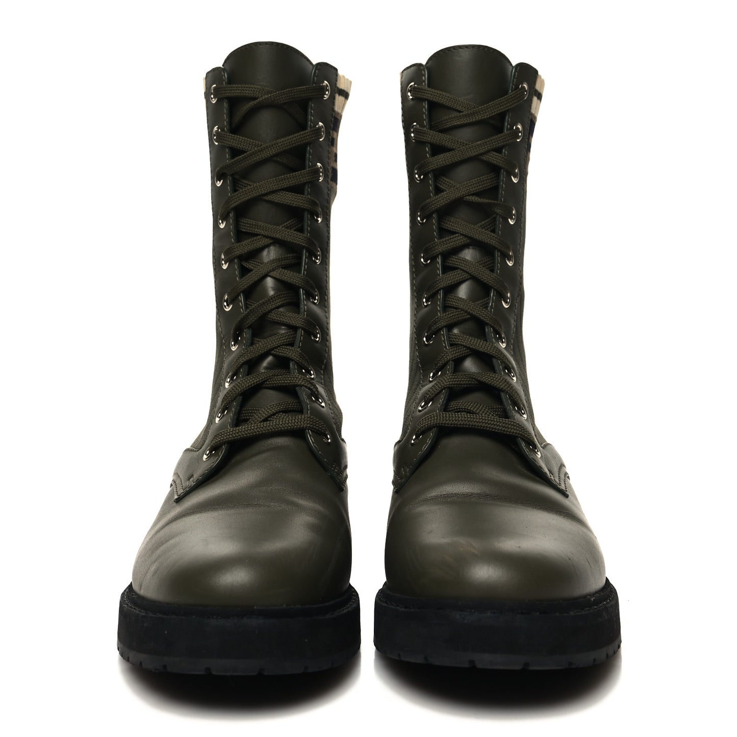 Vitello Stretch Fabric FF Rockoko Biker Boots 40.5 Military Oliva Tobacco Black