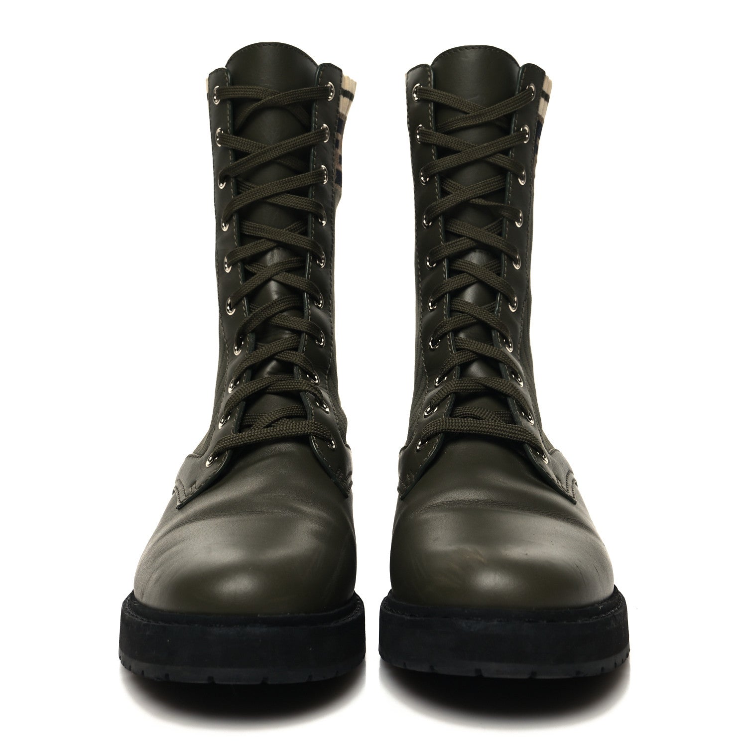 Fendi Vitello Stretch Fabric FF Rockoko Biker Boots 40.5 Military Oliva Tobacco Black 2 of 7