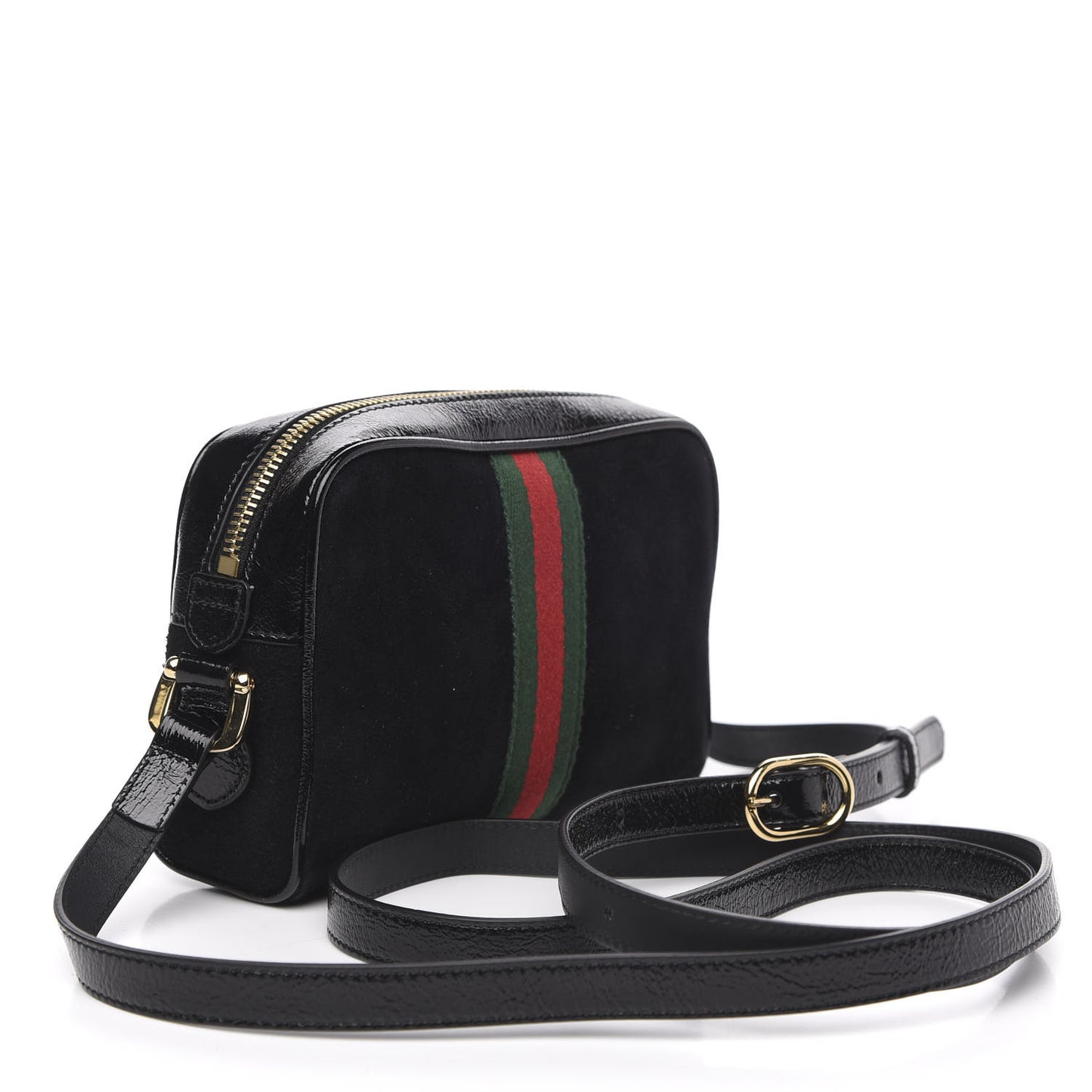 Suede Patent Web Mini Ophidia Shoulder Bag Black
