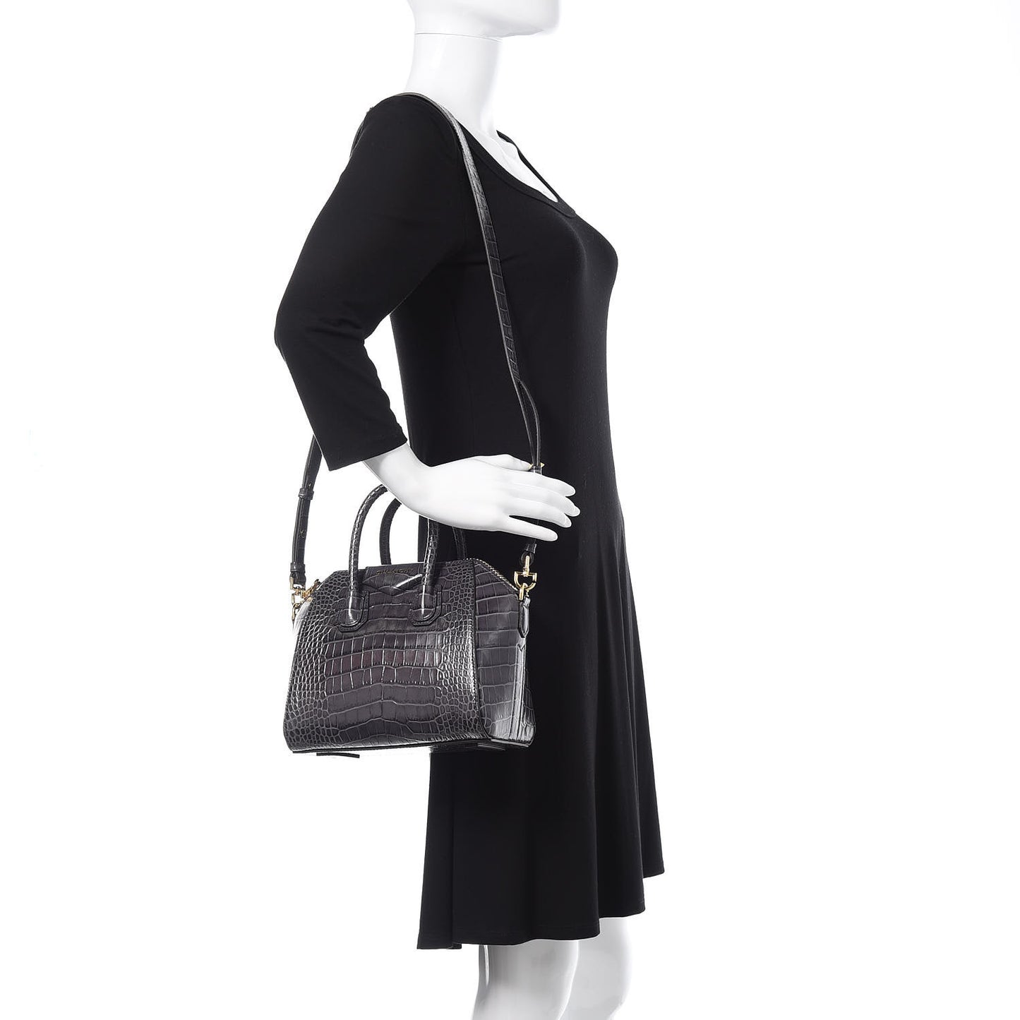 Calfskin Crocodile Embossed Mini Antigona Storm Grey
