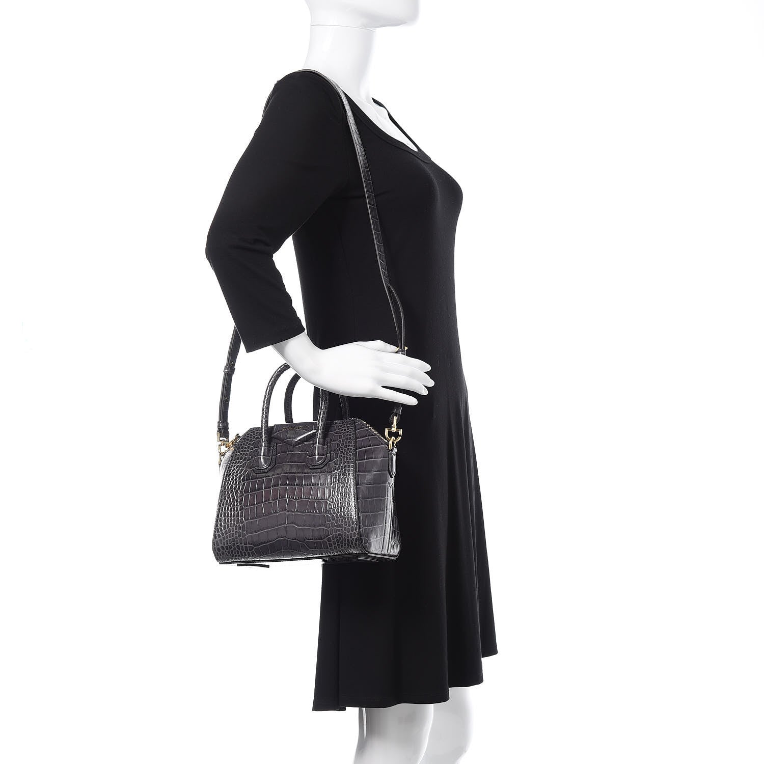 Givenchy Calfskin Crocodile Embossed Mini Antigona Storm Grey 2 of 9
