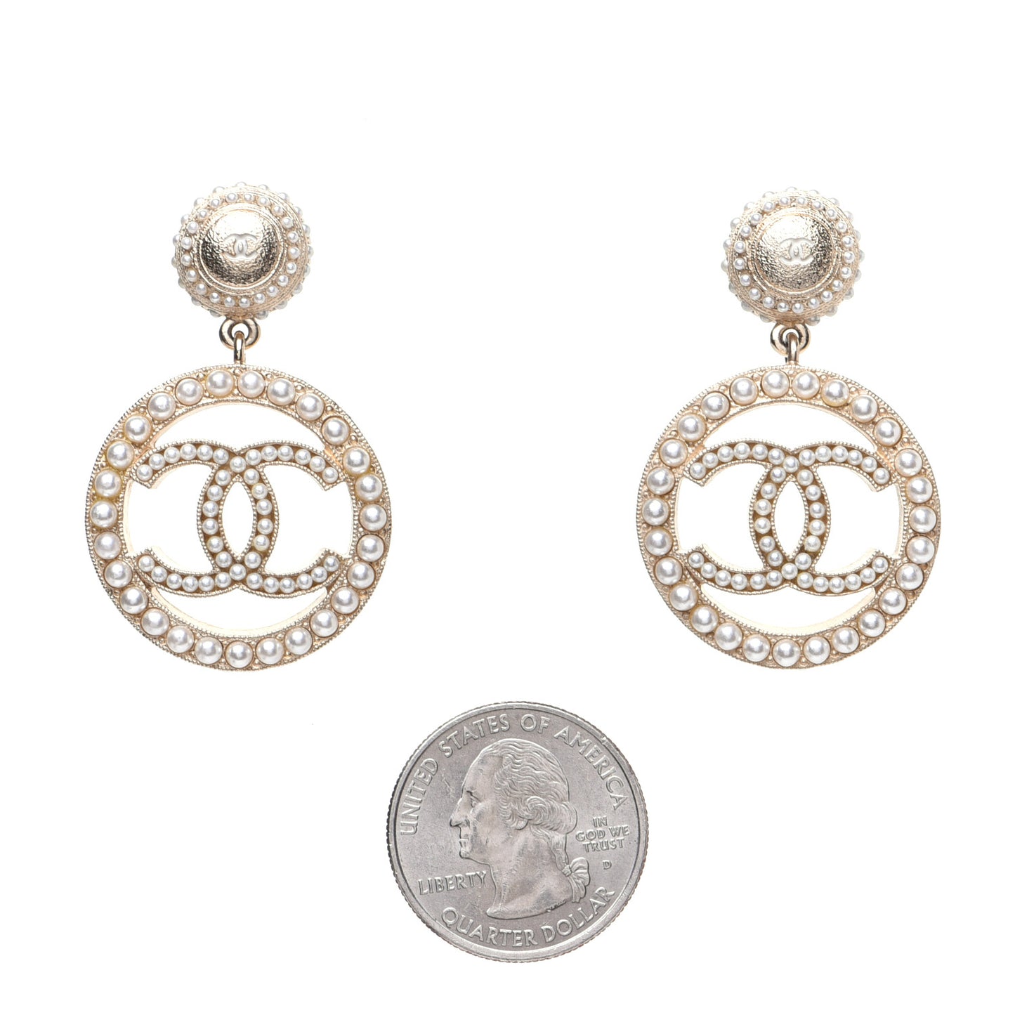 Pearl CC Drop Earrings Light Gold