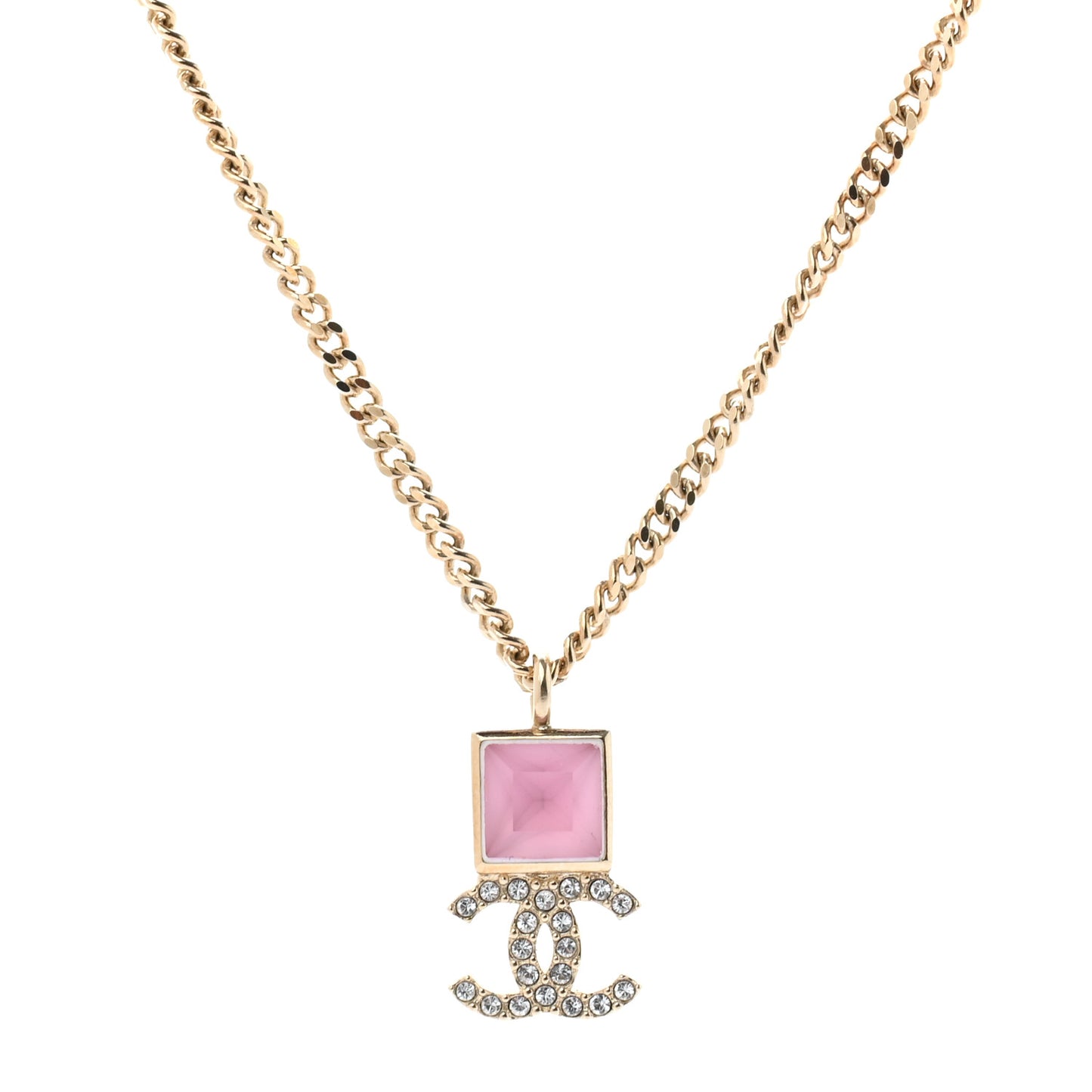 Metal Crystal CC Necklace Pink Gold
