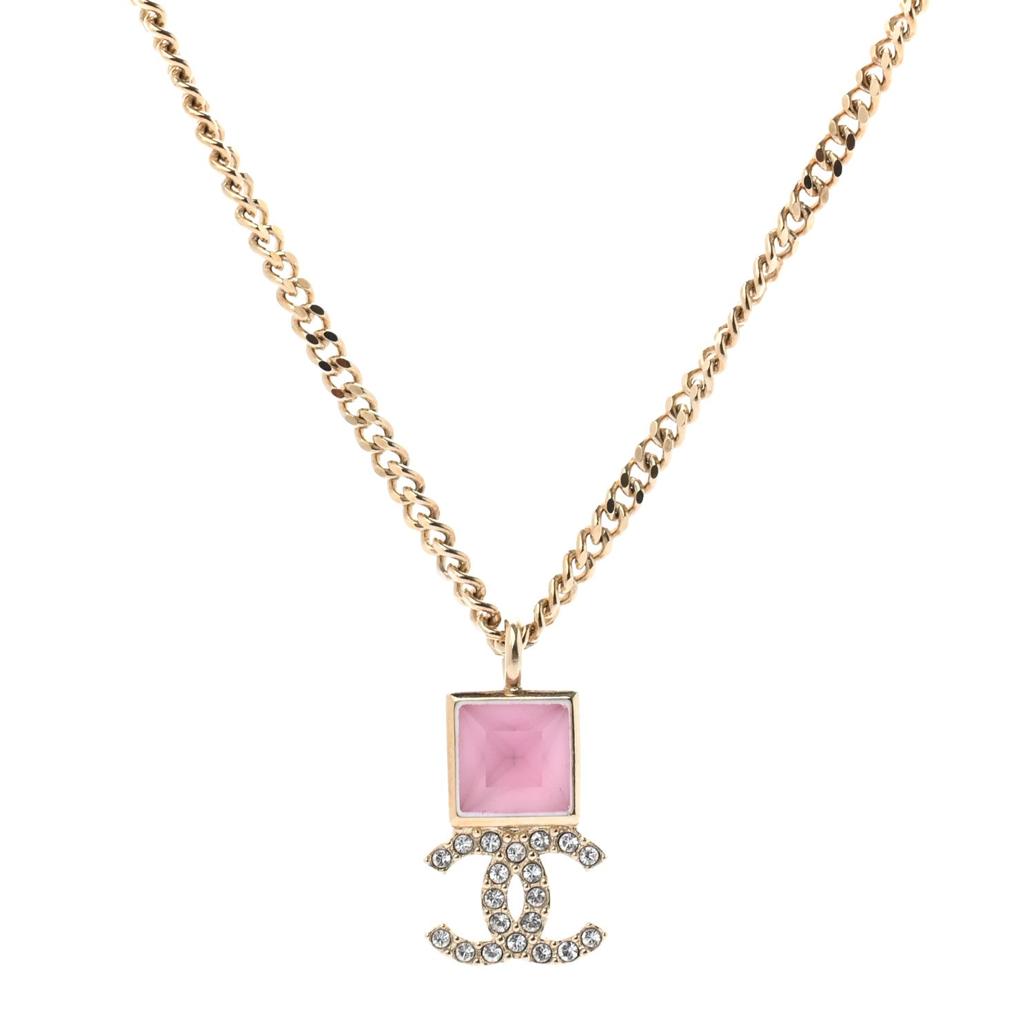 Chanel Metal Crystal CC Necklace Pink Gold 3 of 6